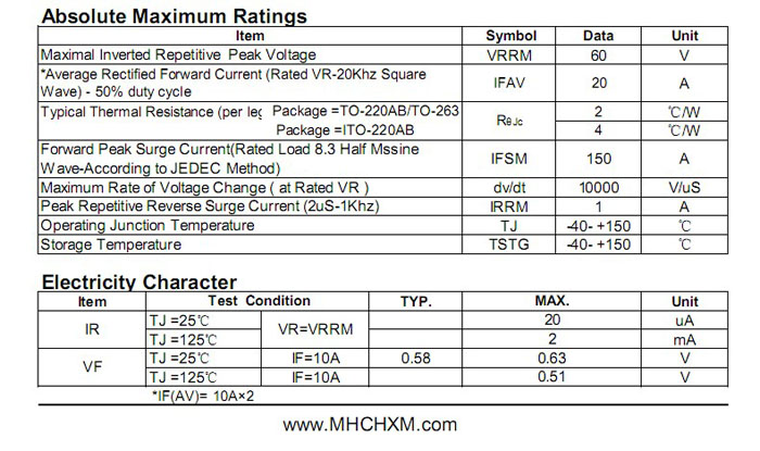 MHCHXM肖特基二极管MBR2060F