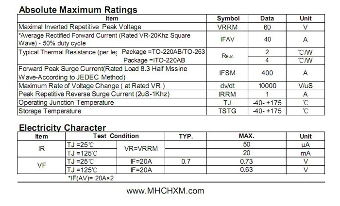 MHCHXM肖特基二极管MBR4060F